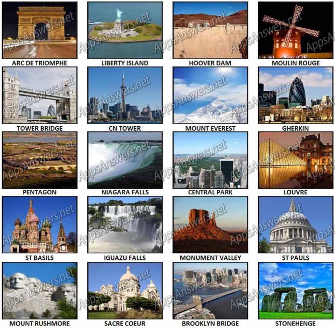 100 Pics – Landmarks Level 21 – Level 40 Answers - Apps Answers .net